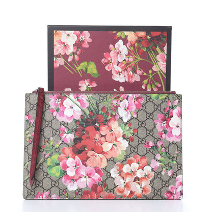 Gucci GG Supreme Monogram Blooms Suede Large Zip Pouch Beige Multicolor Dry Rose 8 of 8