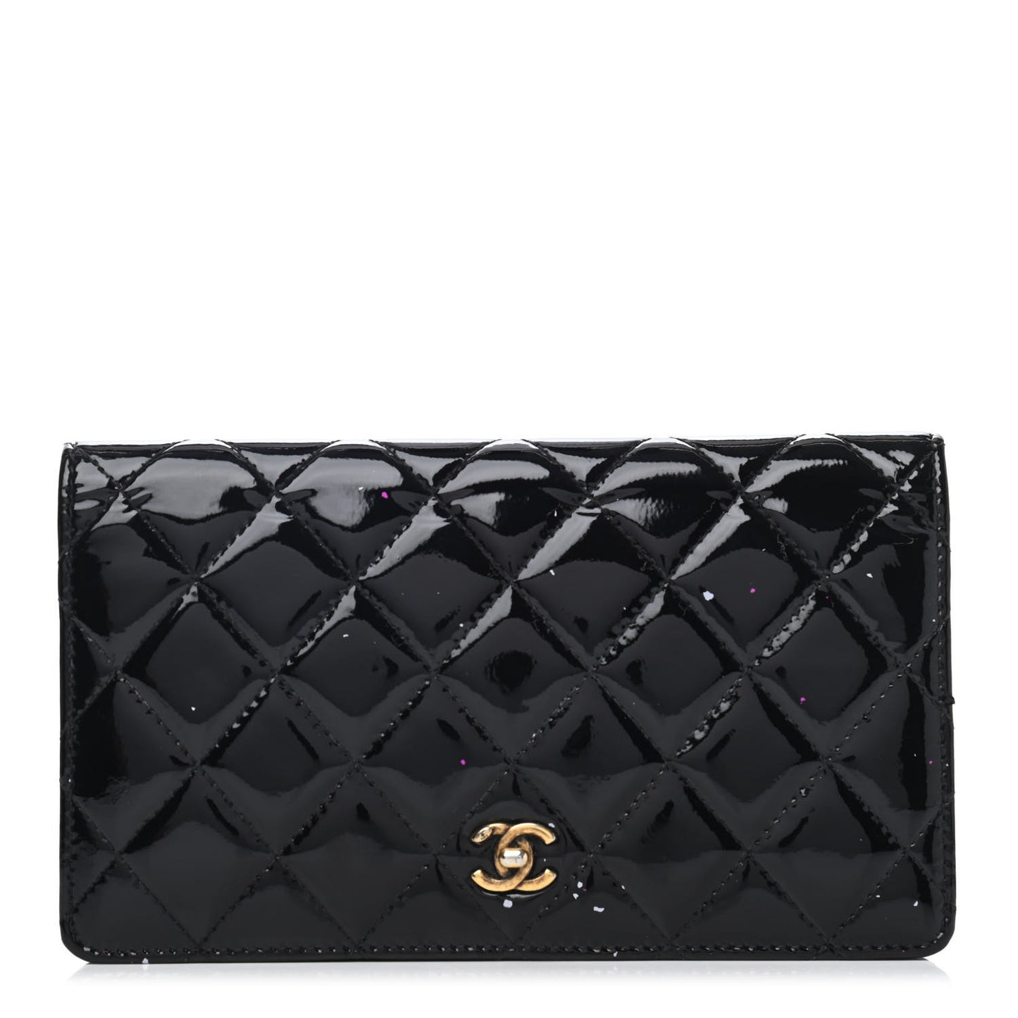 Patent Calfskin Quilted Yen Wallet Black