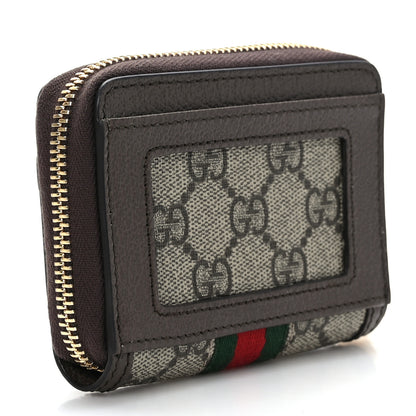 Gucci GG Supreme Monogram Textured Dollar Calfskin Web Ophidia Zip Around Card Case Wallet Beige Ebony New Acero 3 of 7