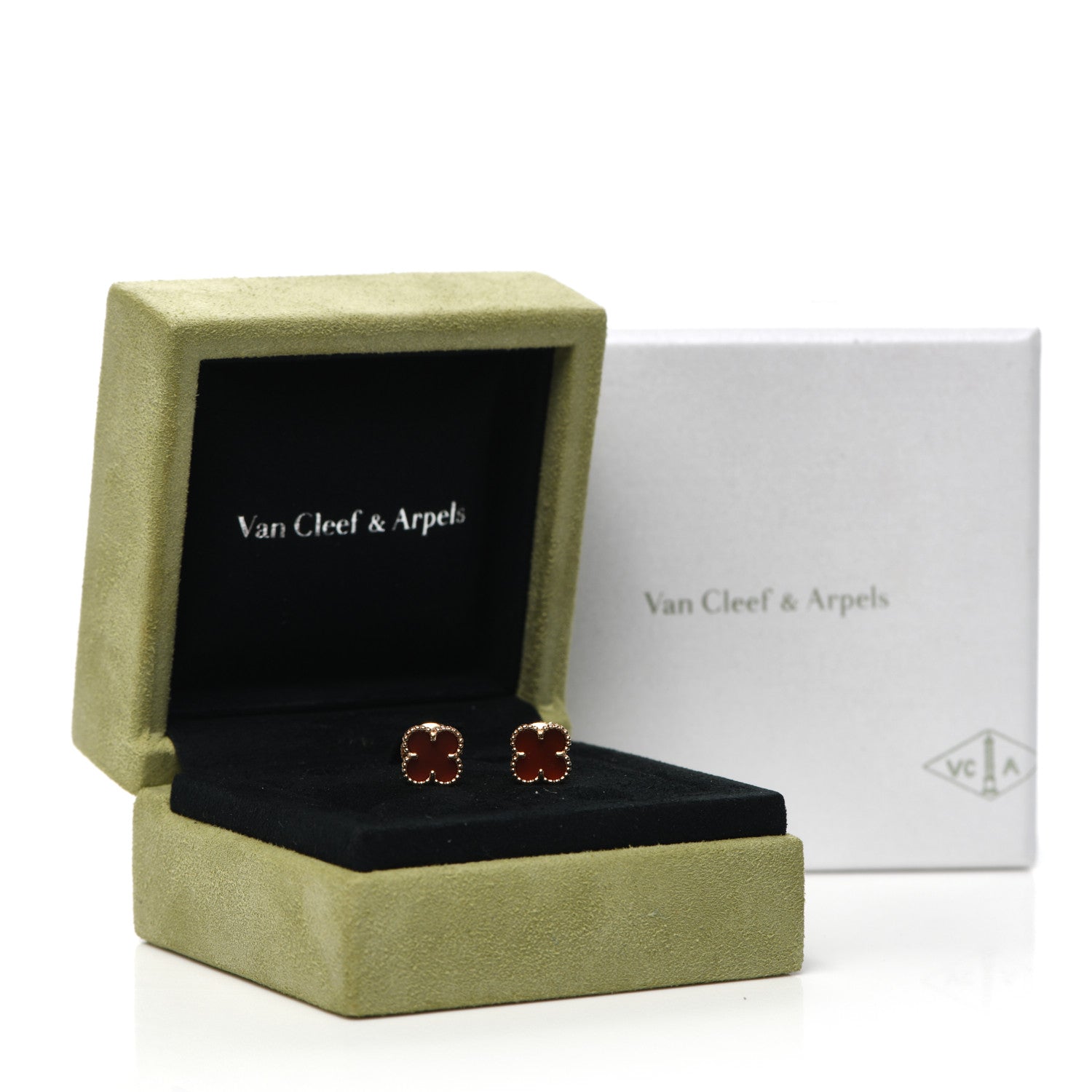 Van Cleef & Arpels 18K Rose Gold Carnelian Sweet Alhambra Earrings 6 of 6