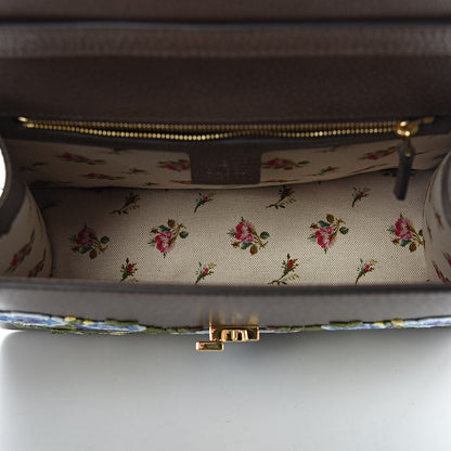 Gucci Calfskin Embroidered Medium Sylvie Top Handle Bag New Acero Multicolor 5 of 10