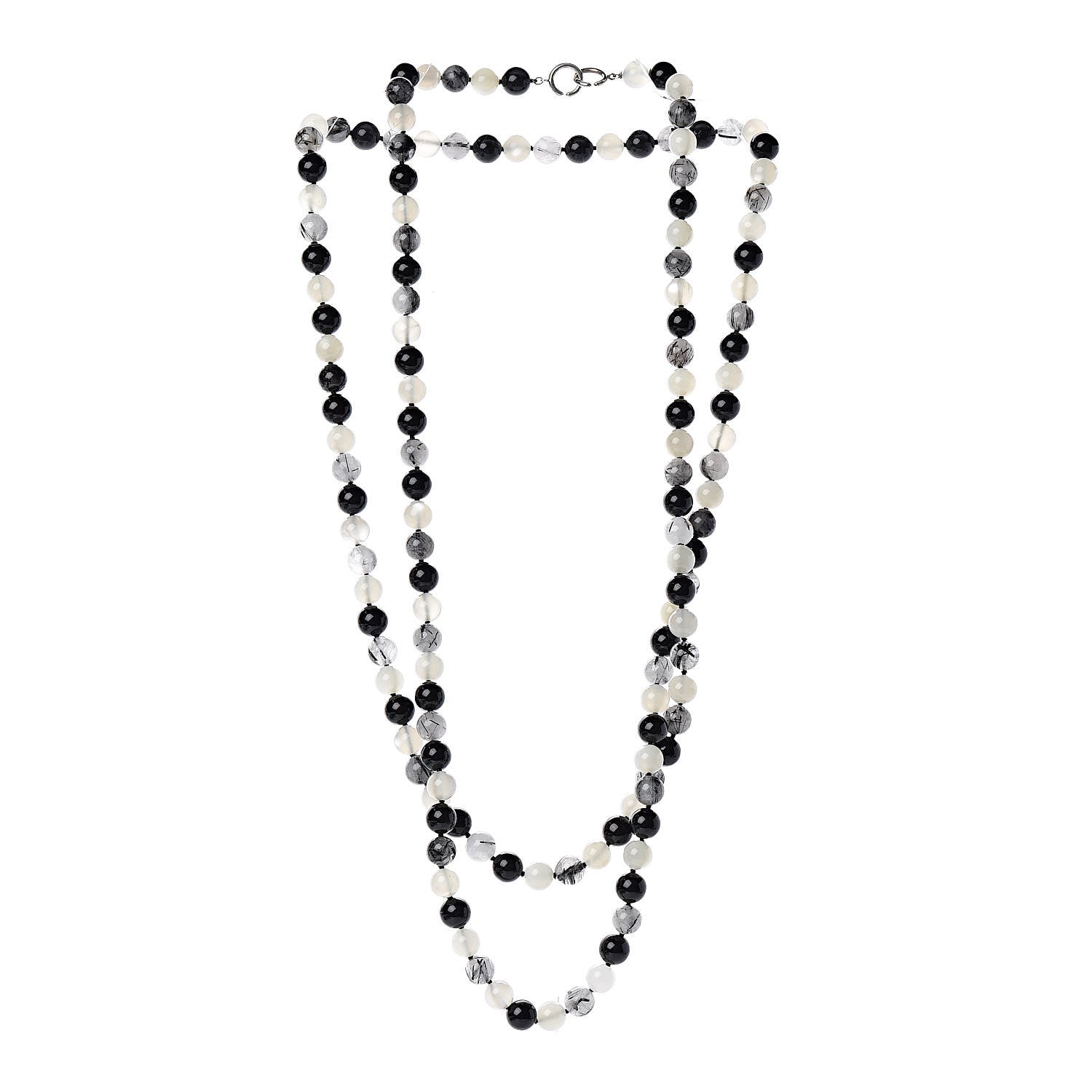 Tiffany Sterling Silver Black Onyx Tourmalinated Quartz Moonstone Bead Necklace 60" 3 of 5
