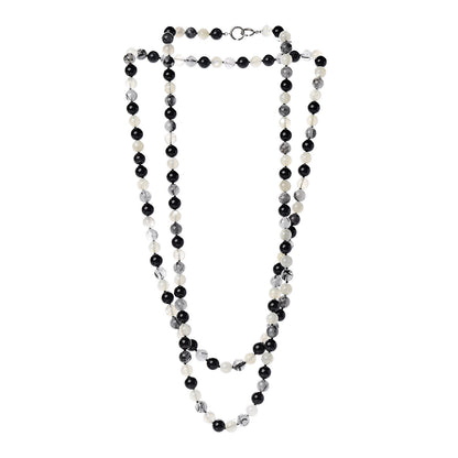 Tiffany Sterling Silver Black Onyx Tourmalinated Quartz Moonstone Bead Necklace 60" 3 of 5