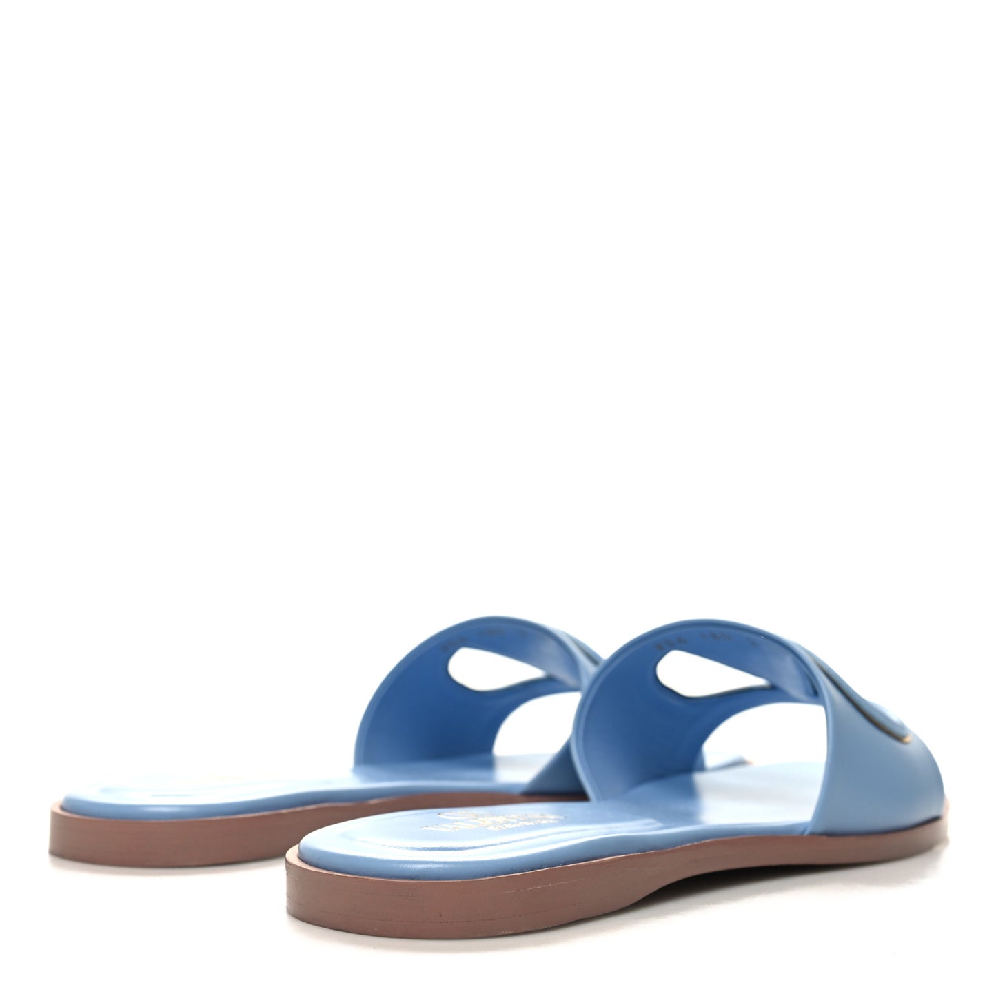 Calfskin Vlogo Cut Out Flat Slide Sandals 39.5 Popeline Blue