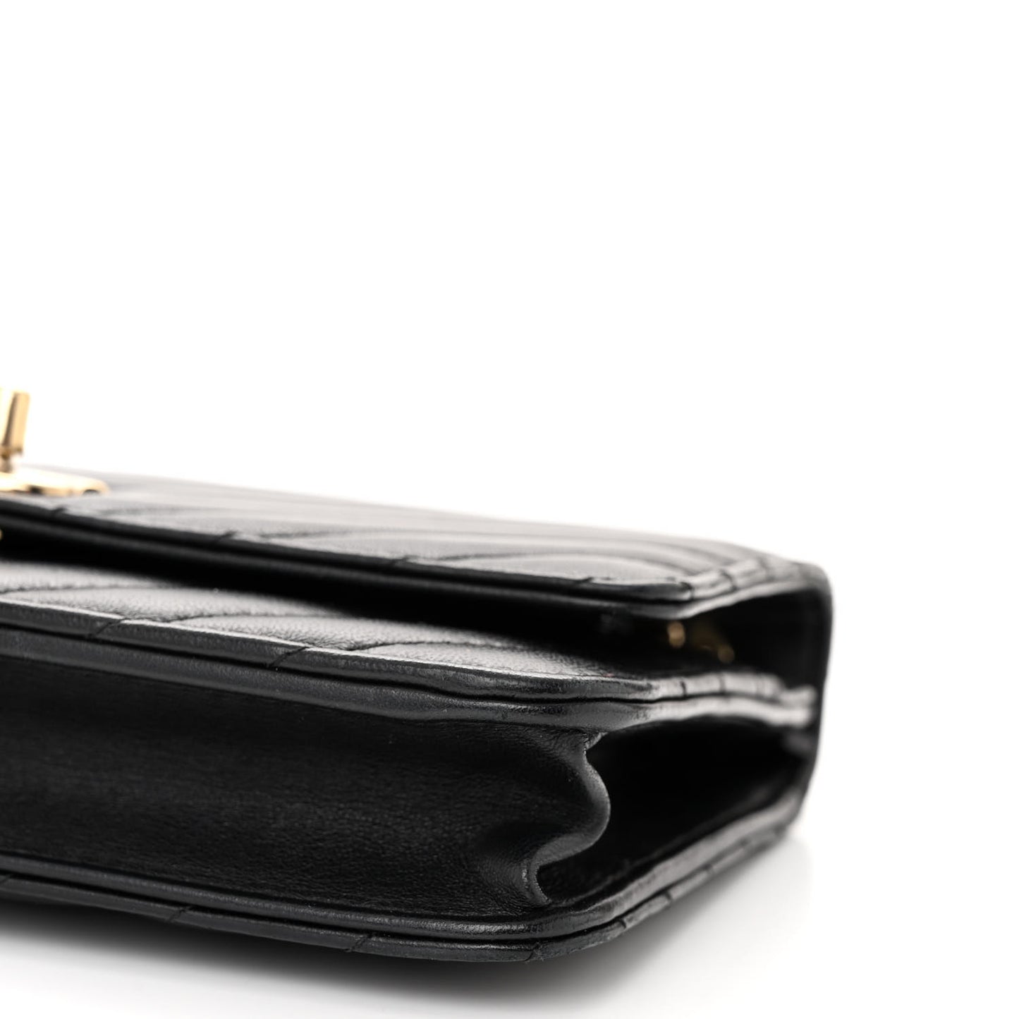 Lambskin Chevron Quilted Trendy CC Wallet On Chain WOC Black