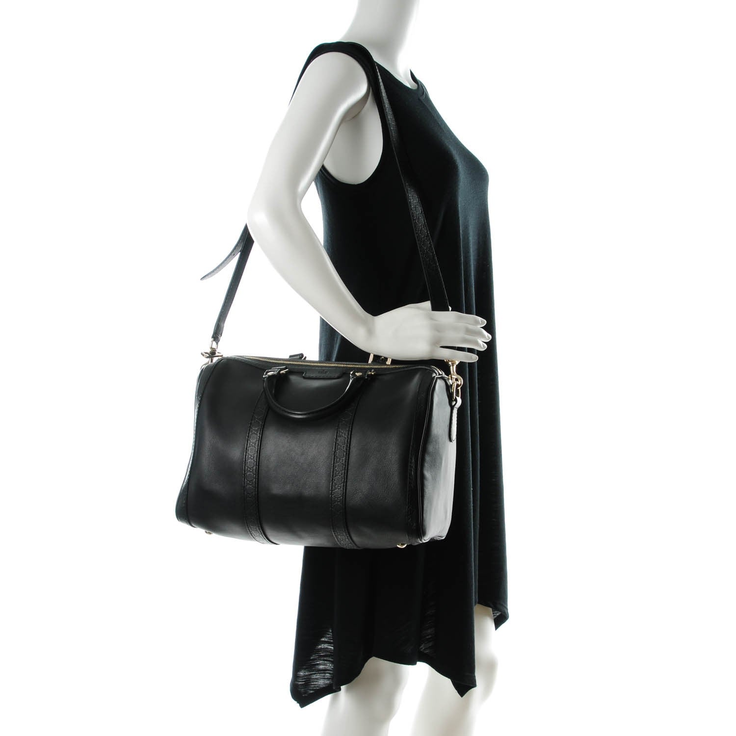 Gucci Calfskin Microguccissima Trim Medium Boston Black 2 of 7