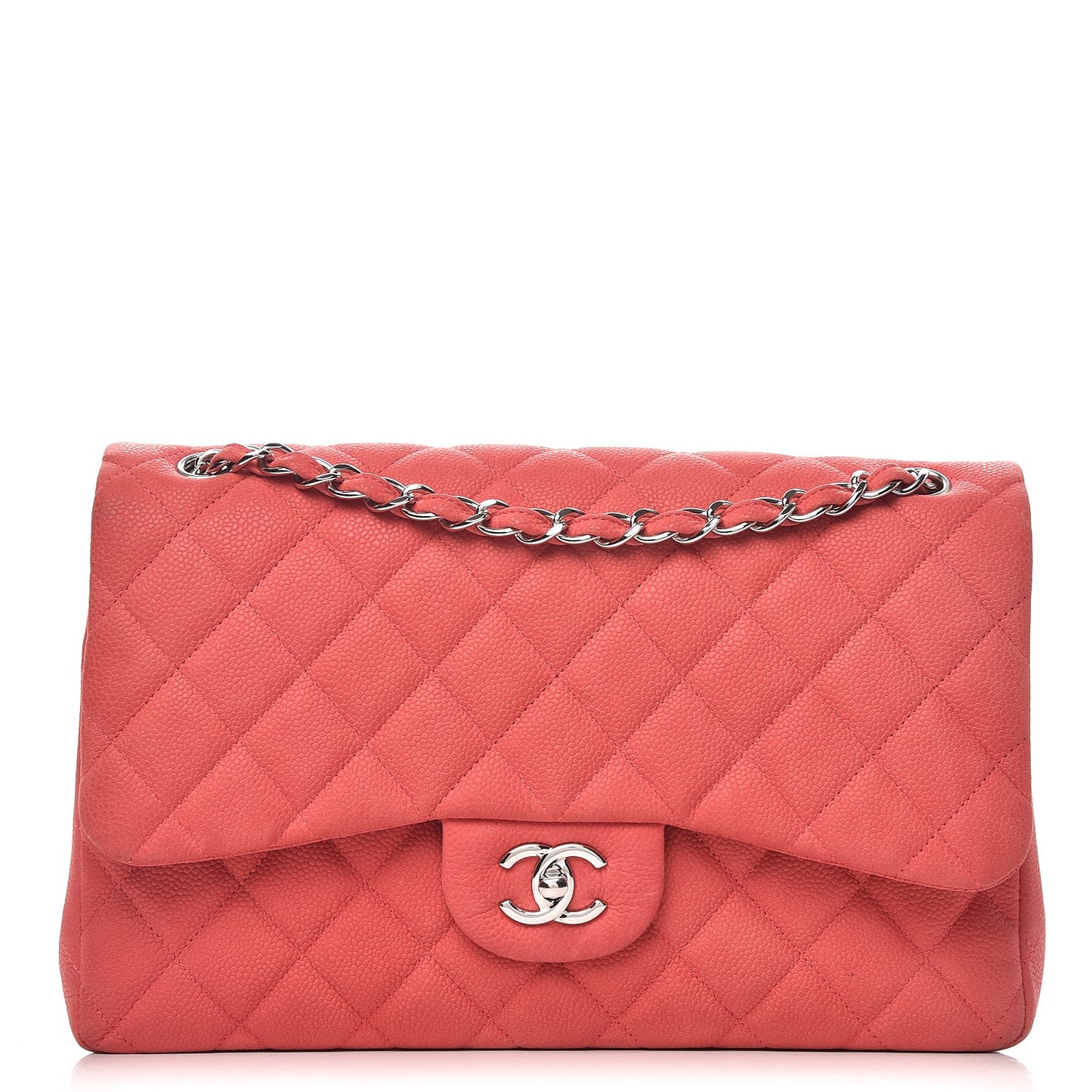 Iridescent Caviar Quilted Jumbo Double Flap Coral