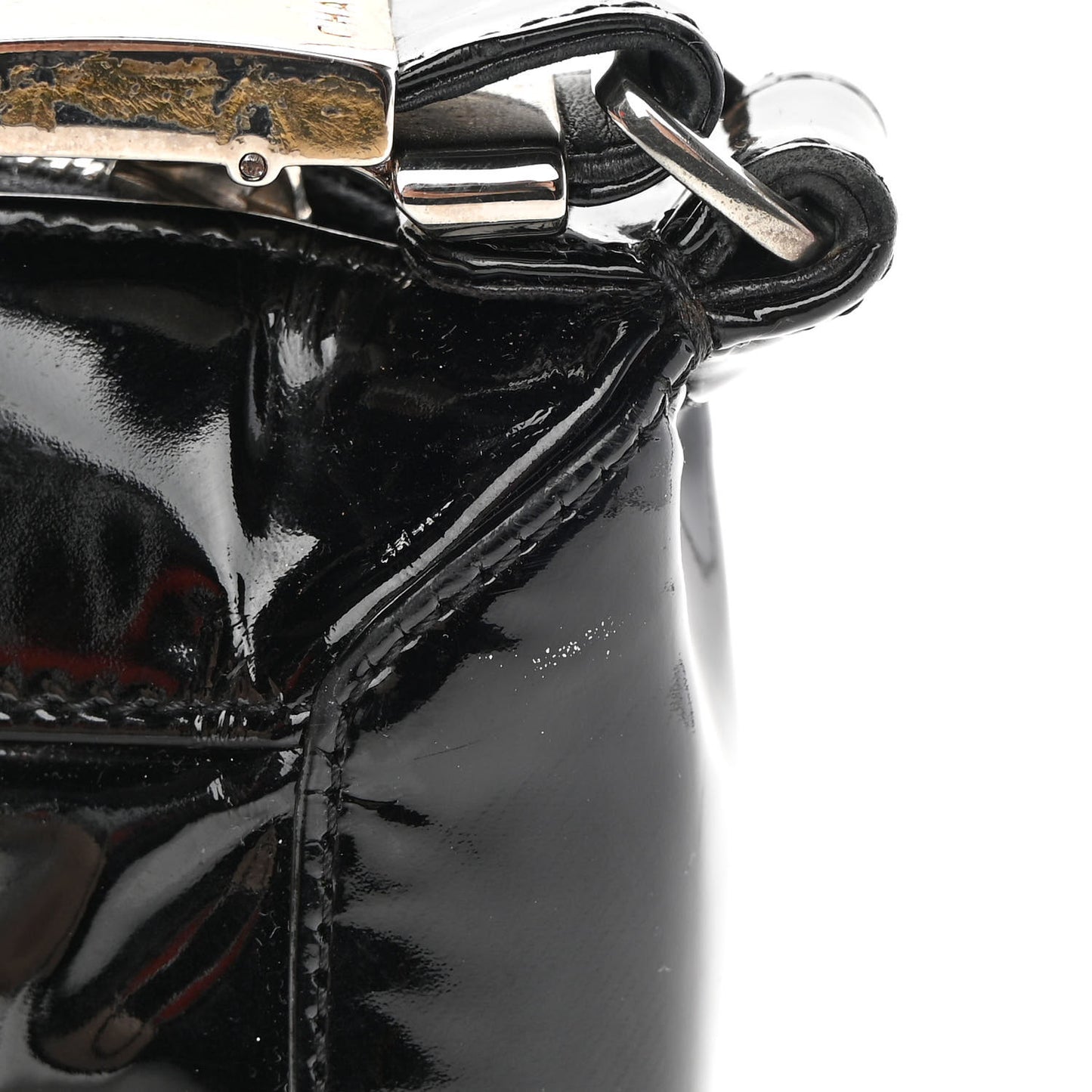 Patent Chocolate Bar Quilted CC Shoulder Bag Black