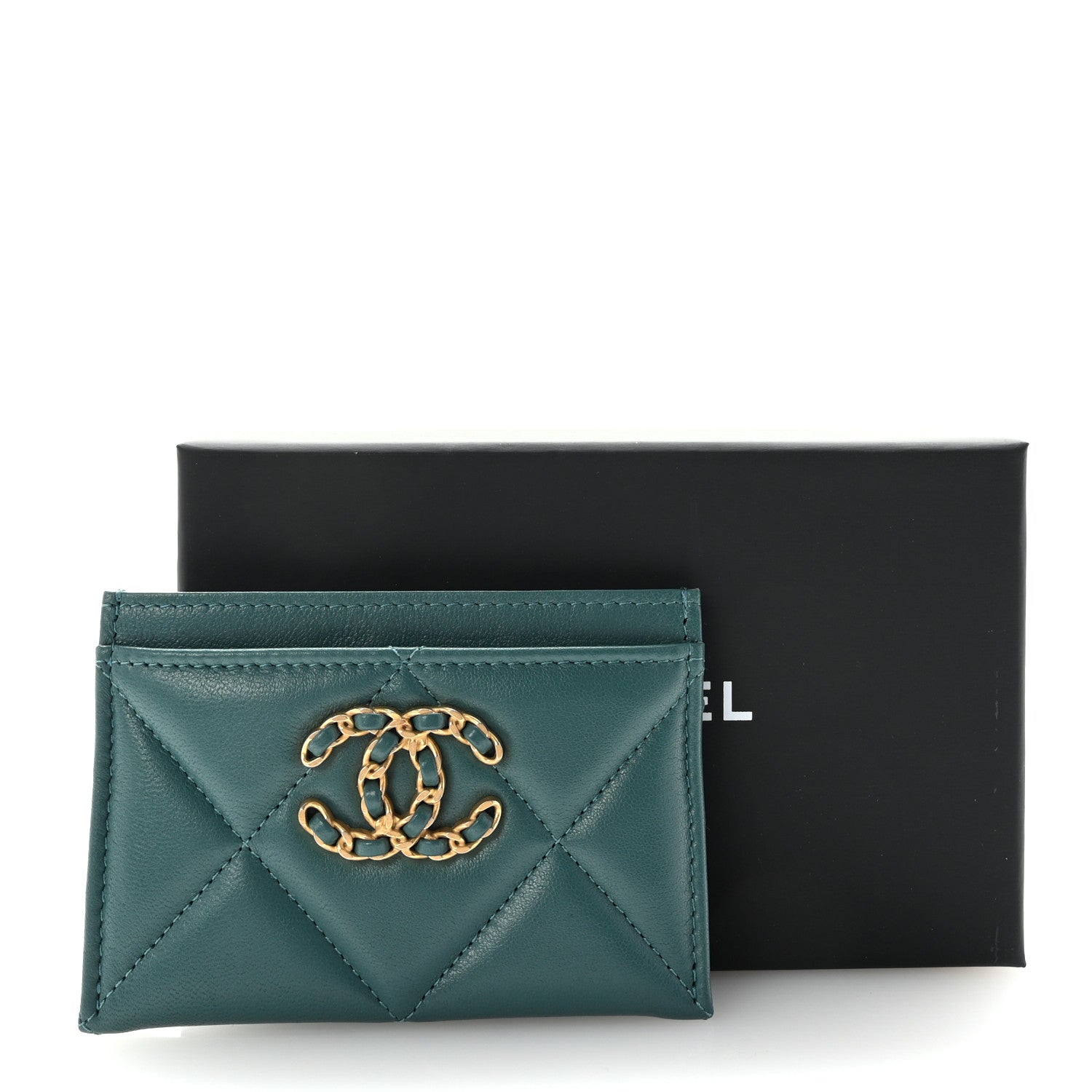 Chanel Lambskin Quilted Chanel 19 Card Holder Dark Green 9 of 9