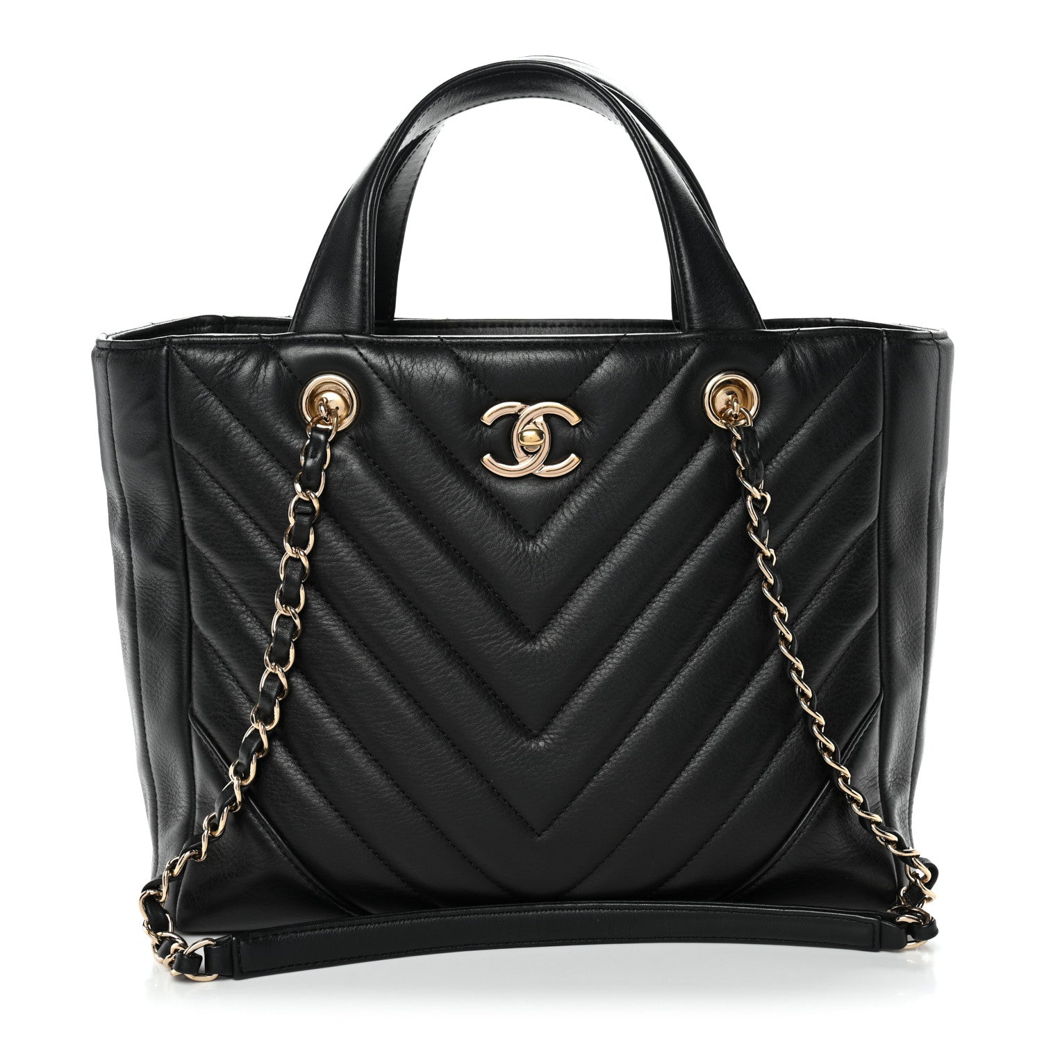 Chanel Calfskin Chevron Quilted Statement Shopping Tote Black 1 of 11