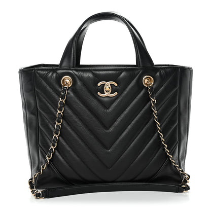 Chanel Calfskin Chevron Quilted Statement Shopping Tote Black 1 of 11