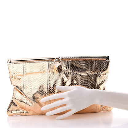 Jimmy Choo Metallic Watersnake Cadence Clutch Nude 2 of 11