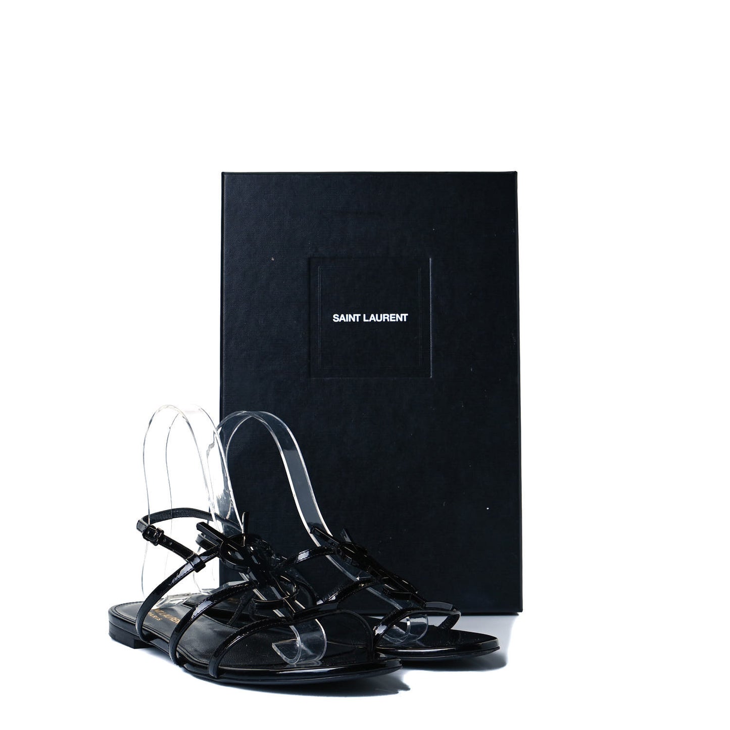 Patent Calfskin Cassandra Monogram Sandals 38.5 Black