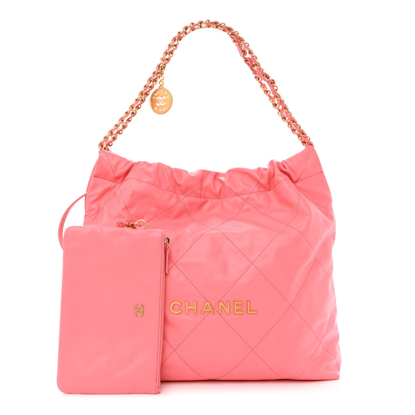 Shiny Calfskin Quilted Chanel 22 Pink