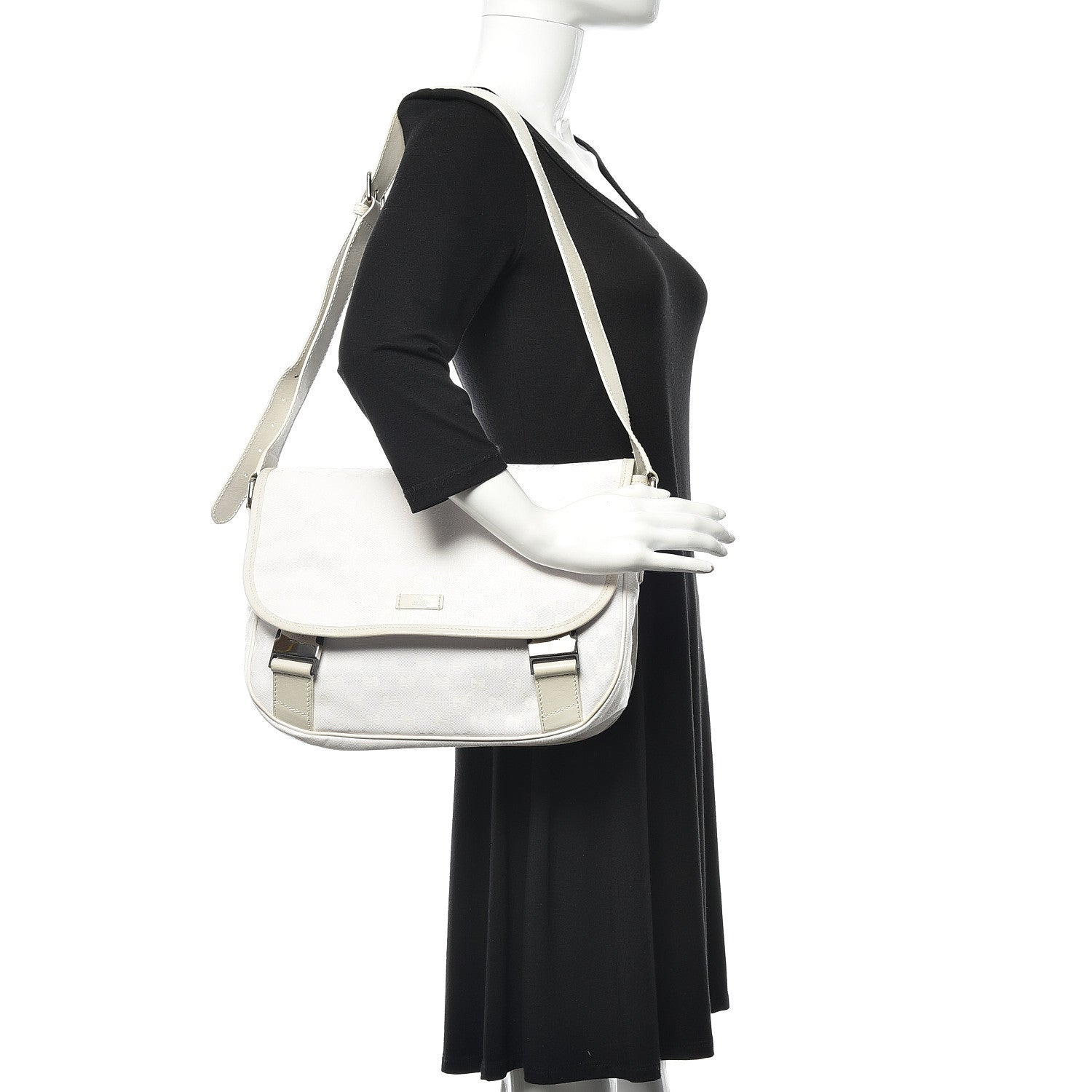 Gucci Imprime Monogram Medium Double Buckle Flap Messenger Bag White 2 of 16