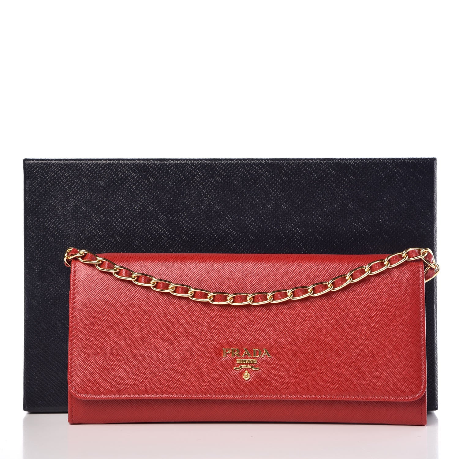 Prada Saffiano Metal Oro Chain Wallet Fuoco 8 of 8