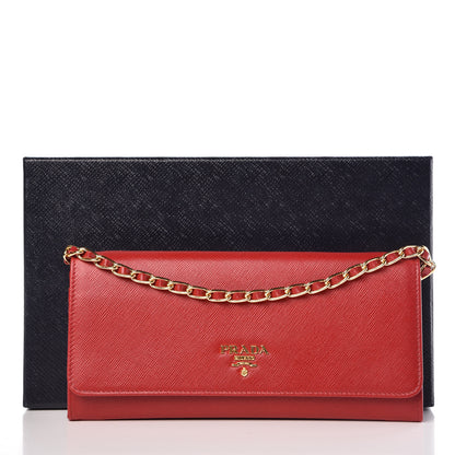 Prada Saffiano Metal Oro Chain Wallet Fuoco 8 of 8
