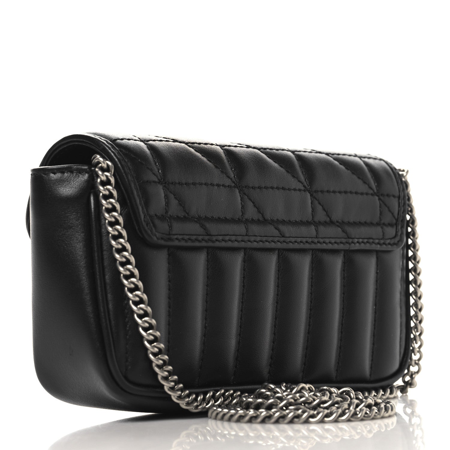 Gucci Calfskin Matelasse Aria Super Mini GG Marmont Shoulder Bag Black 3 of 11