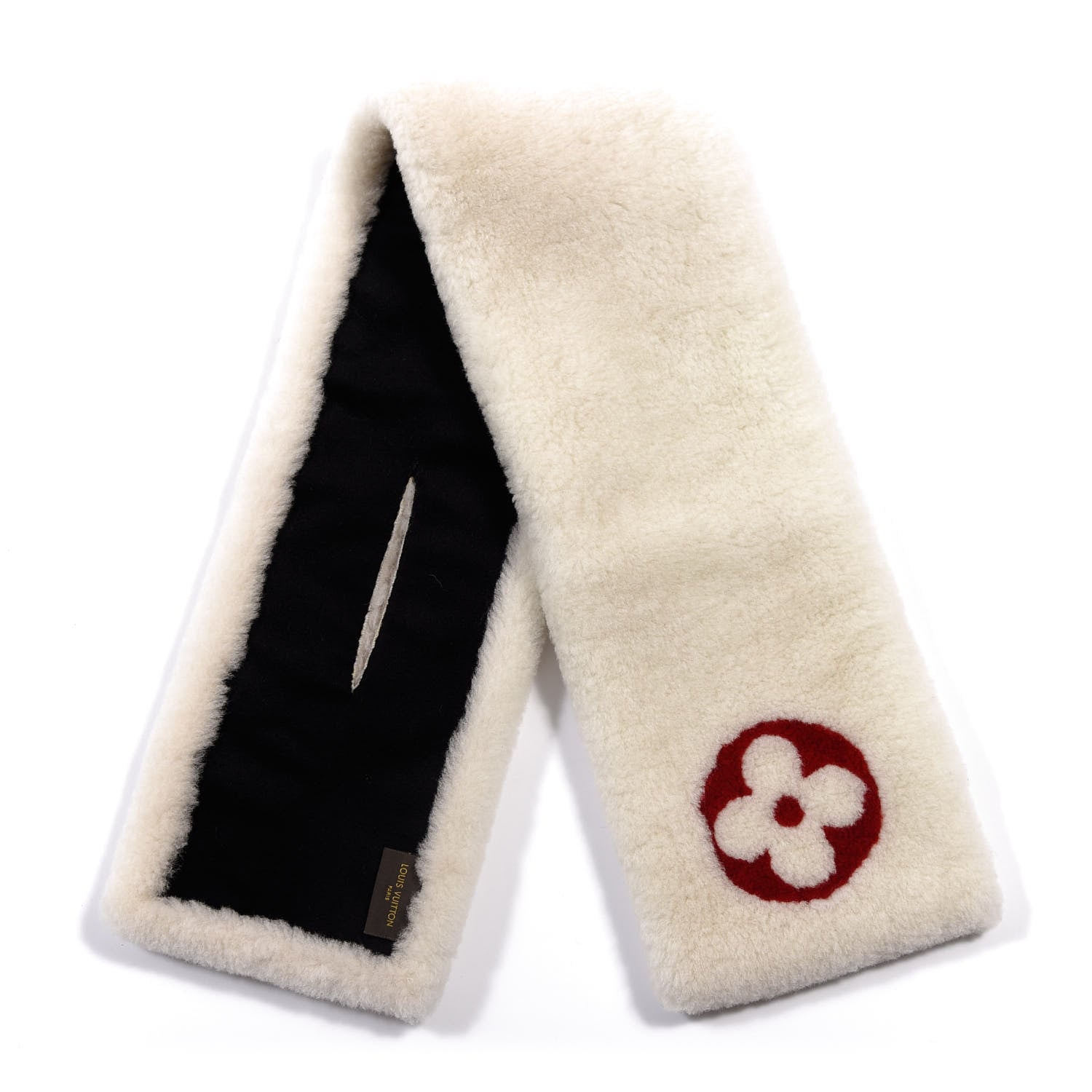 Louis Vuitton Beaver Fur Silk Monogram Stamp Scarf Stole White 3 of 4