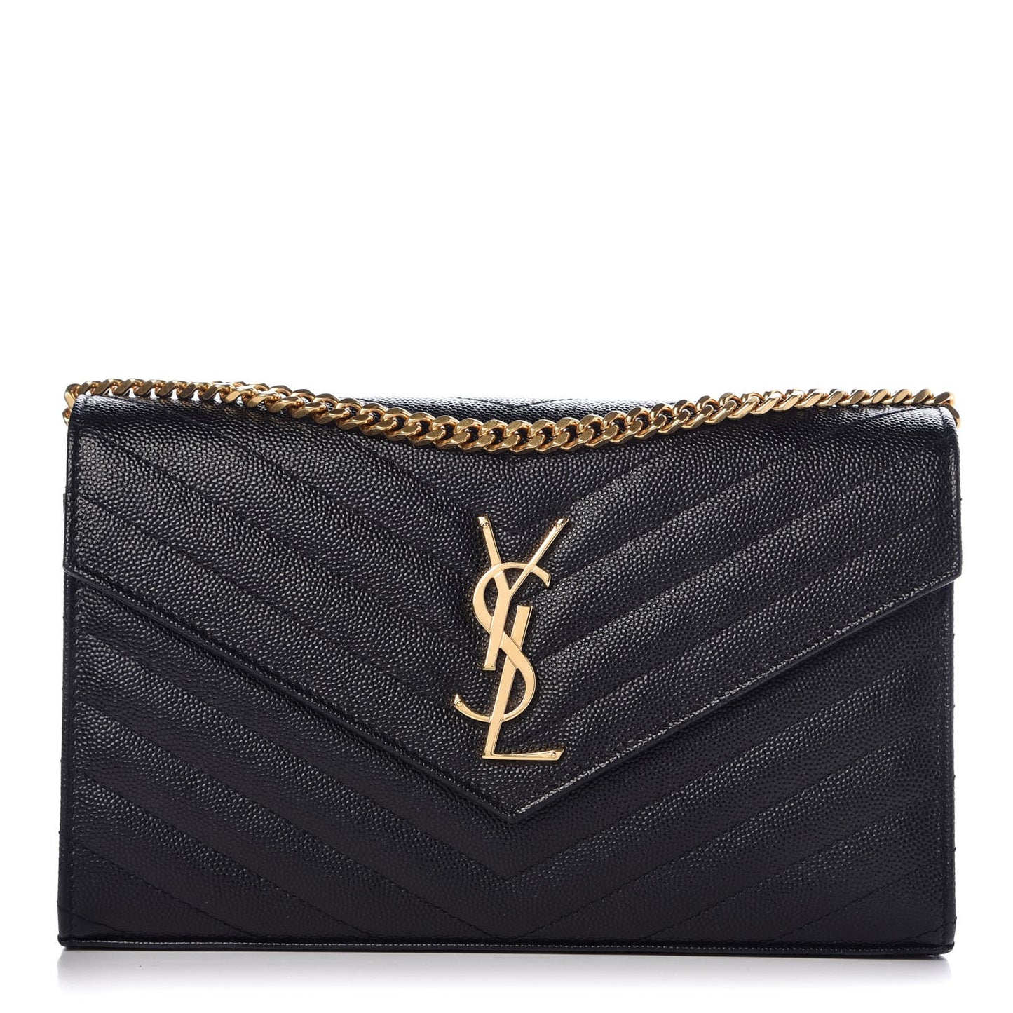 Grain De Poudre Matelasse Chevron Monogram Chain Wallet Black
