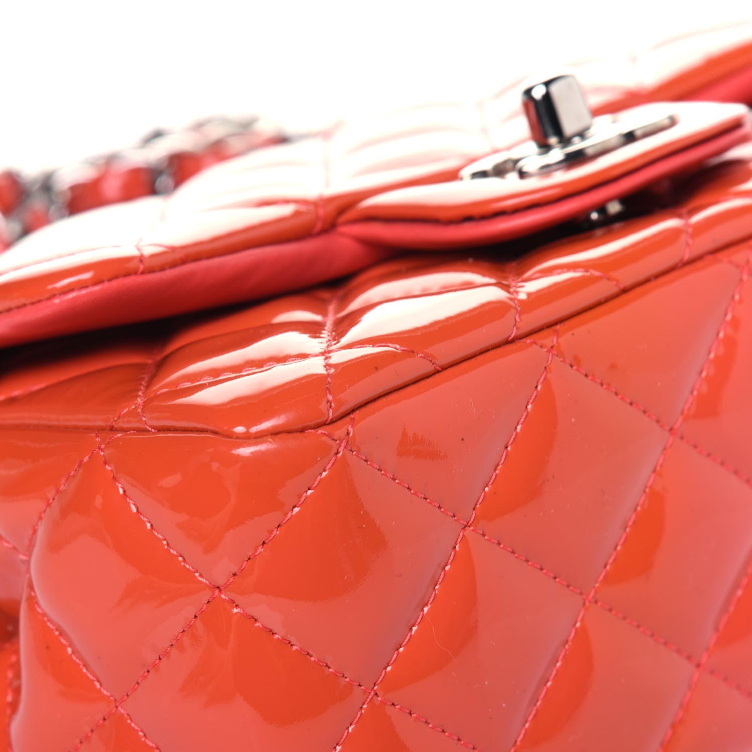 Chanel Patent Quilted Mini Square Flap Orange 9 of 13
