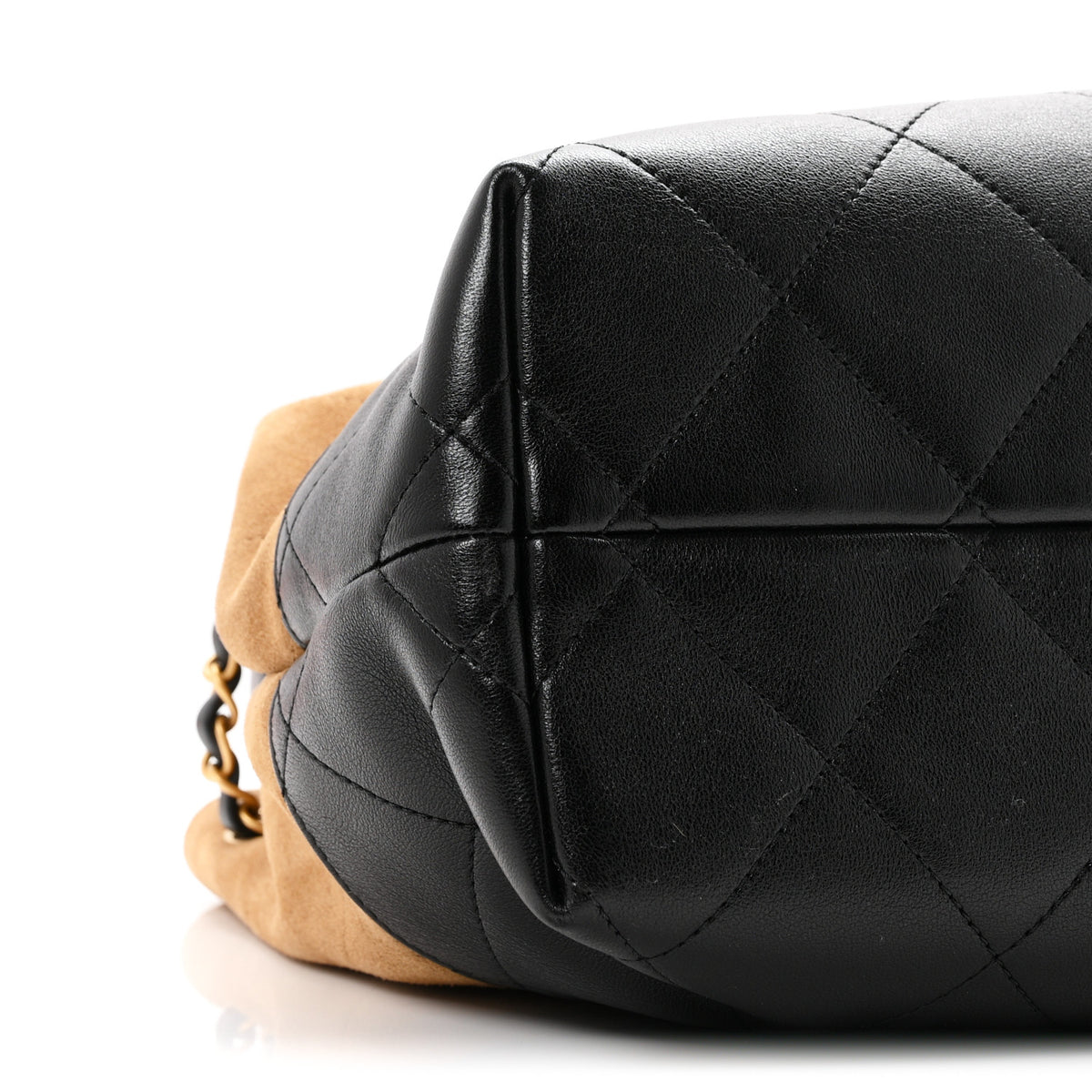Suede Calfskin Shiny Lambskin Quilted Small Coco Base Shopping Bag Beige Black