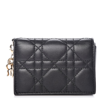 Christian Dior Lambskin Cannage Small Lady Dior Flap Card Holder Black 1 of 12