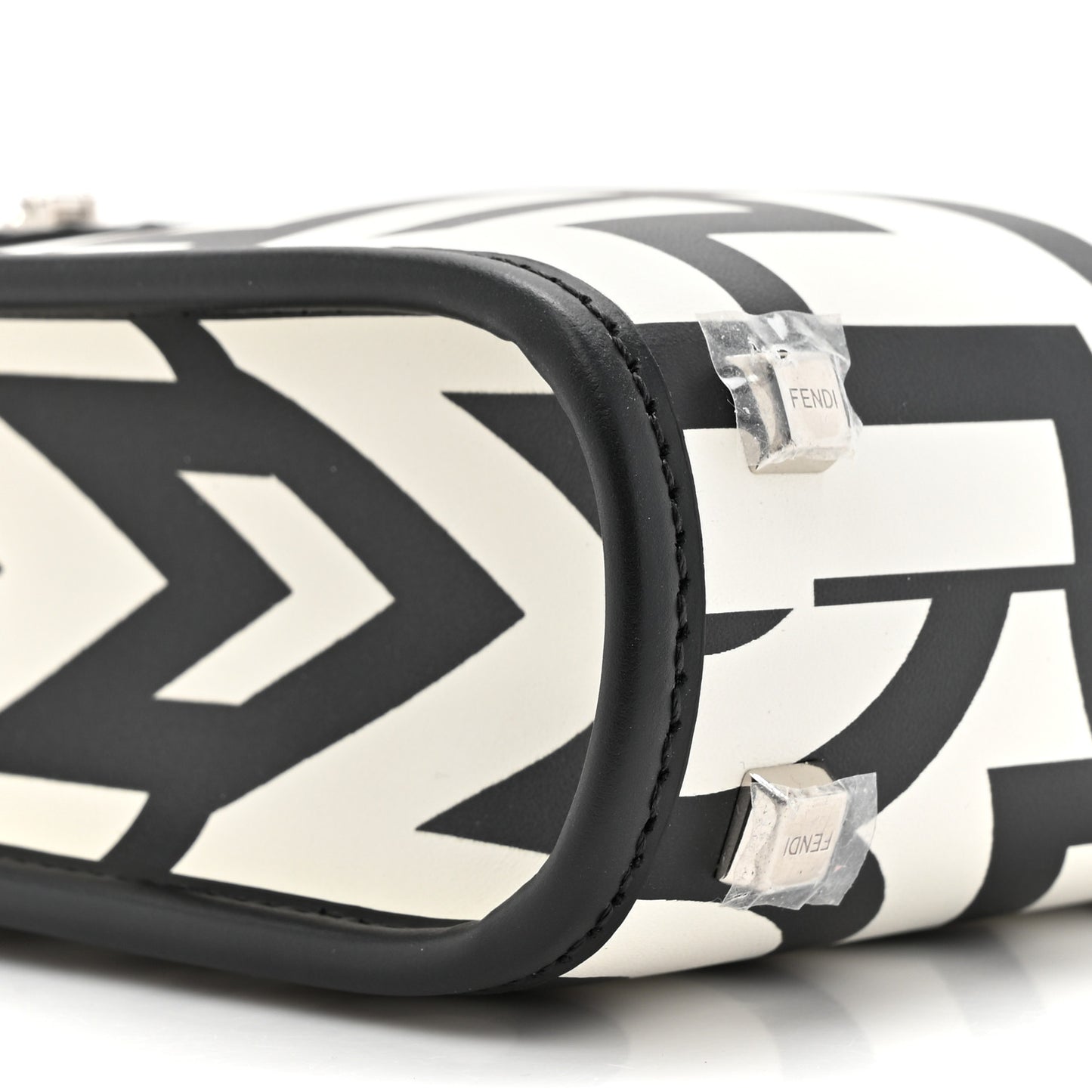 X MARC JACOBS Vitello King Plexiglass Logo Print Mini Fendi Sunshine Shopper Tote Black White