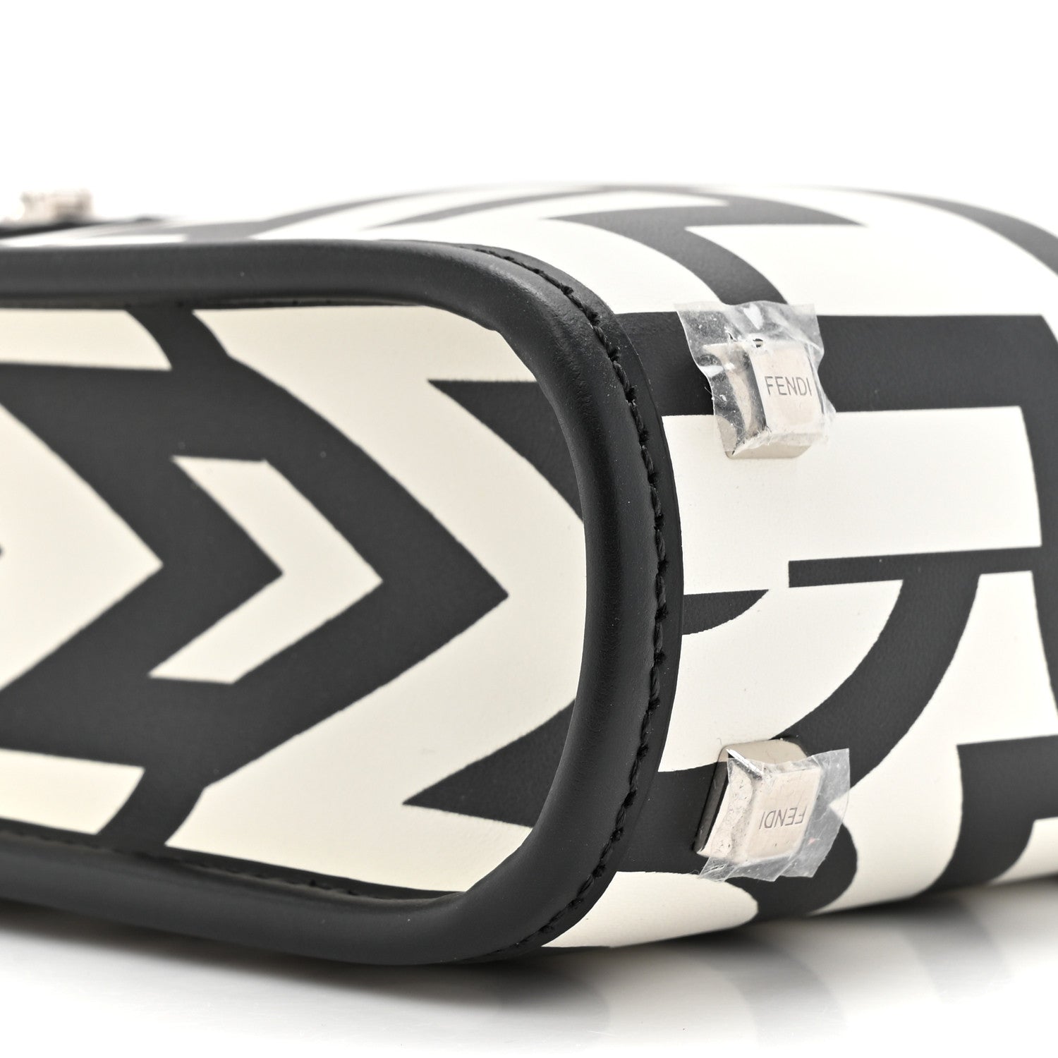 Fendi X MARC JACOBS Vitello King Plexiglass Logo Print Mini Fendi Sunshine Shopper Tote Black White 9 of 9