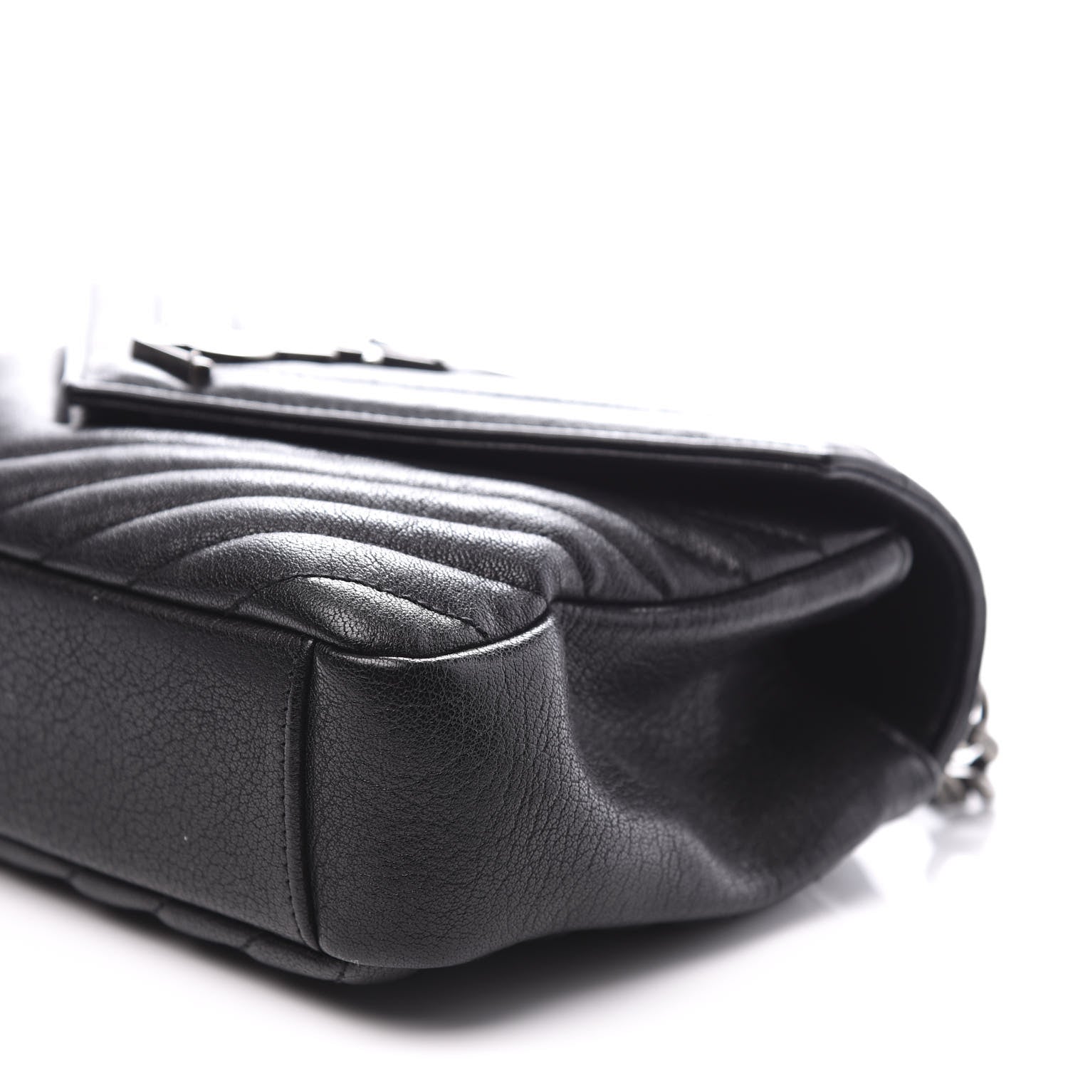 Saint Laurent Sheepskin Matelasse Chevron Monogram Medium College Bag Black 9 of 10