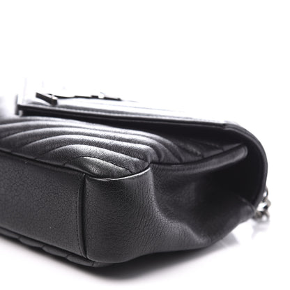 Saint Laurent Sheepskin Matelasse Chevron Monogram Medium College Bag Black 9 of 10