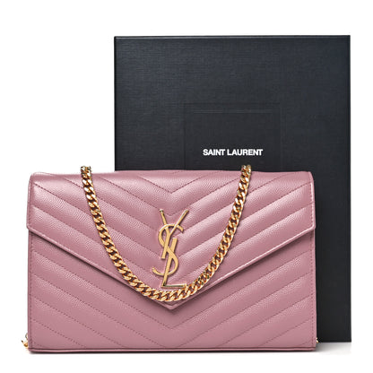 Saint Laurent Grain De Poudre Matelasse Chevron Monogram Chain Wallet Fuxia Couture 11 of 11