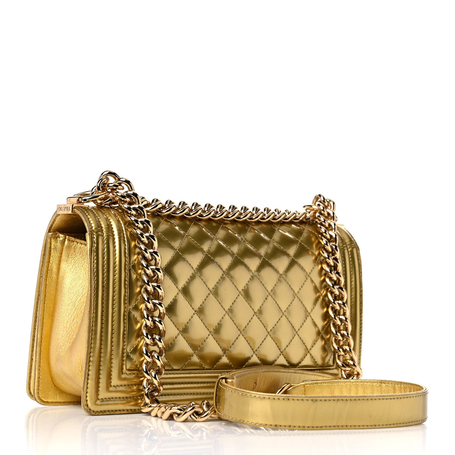 Chanel Metallic Patent Calfskin Quilted Medium Boy Flap Gold 3 of 16