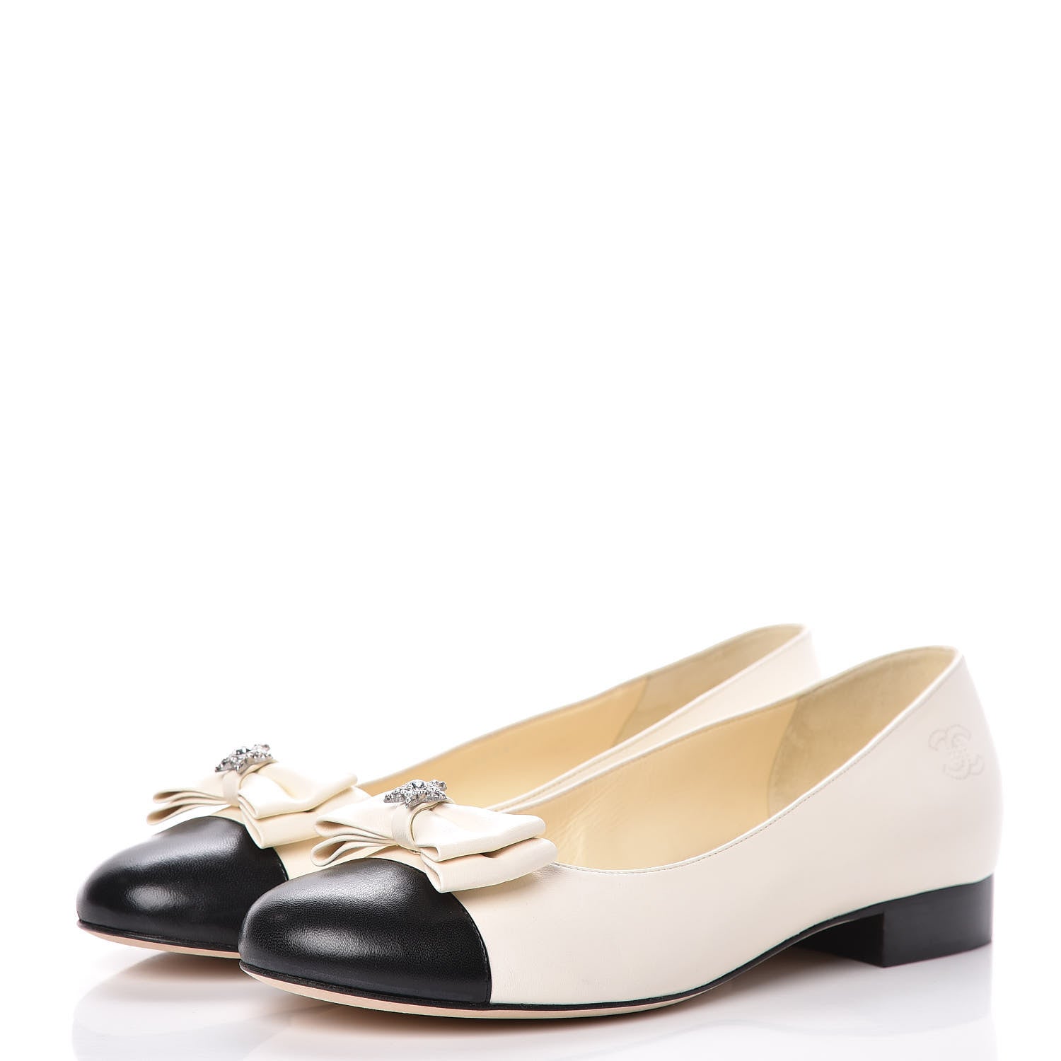 Chanel Lambskin Cap Toe Crystal Star Flats 38.5 White Black 3 of 9