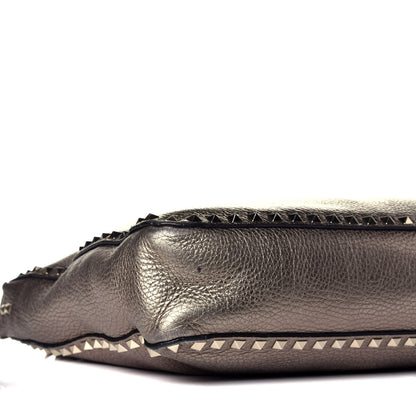 Valentino Garavani Metallic Pebbled Calfskin Large Rockstud Flip-Lock Messenger Bag Sasso 7 of 8