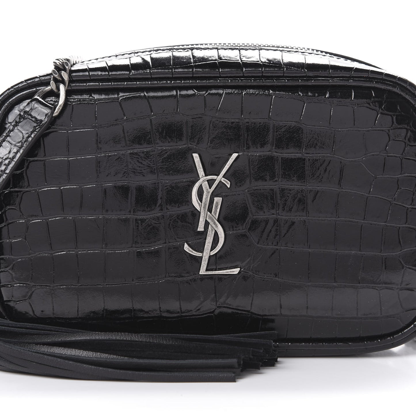 Calfskin Crocodile Embossed Monogram Mini Lou Camera Bag Black