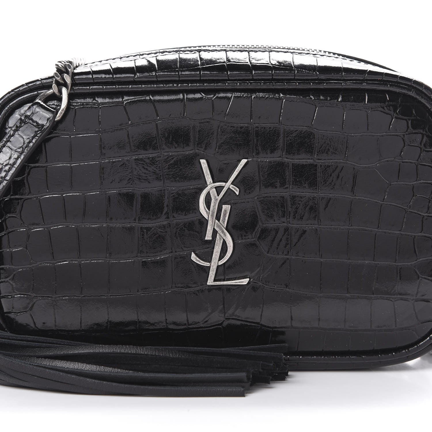 Saint Laurent Calfskin Crocodile Embossed Monogram Mini Lou Camera Bag Black 7 of 10