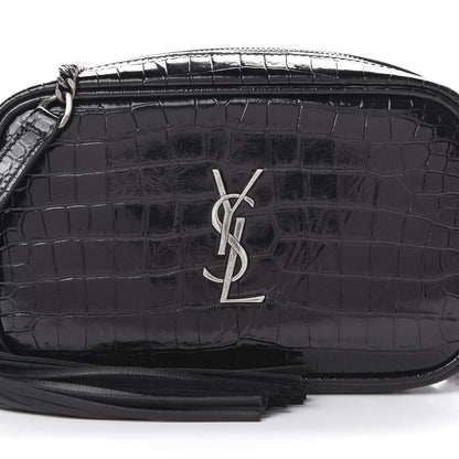 Saint Laurent Calfskin Crocodile Embossed Monogram Mini Lou Camera Bag Black 7 of 10