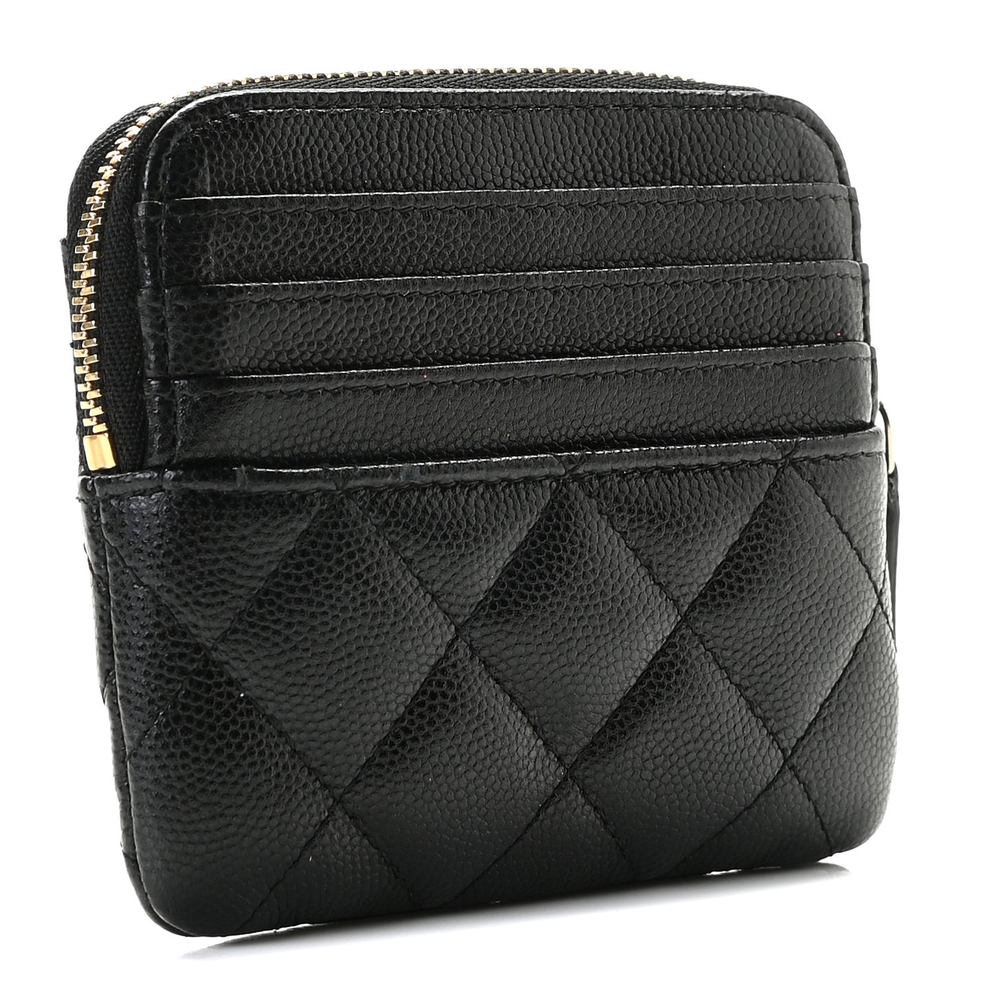 Caviar Quilted Zip Card Holder Wallet Black