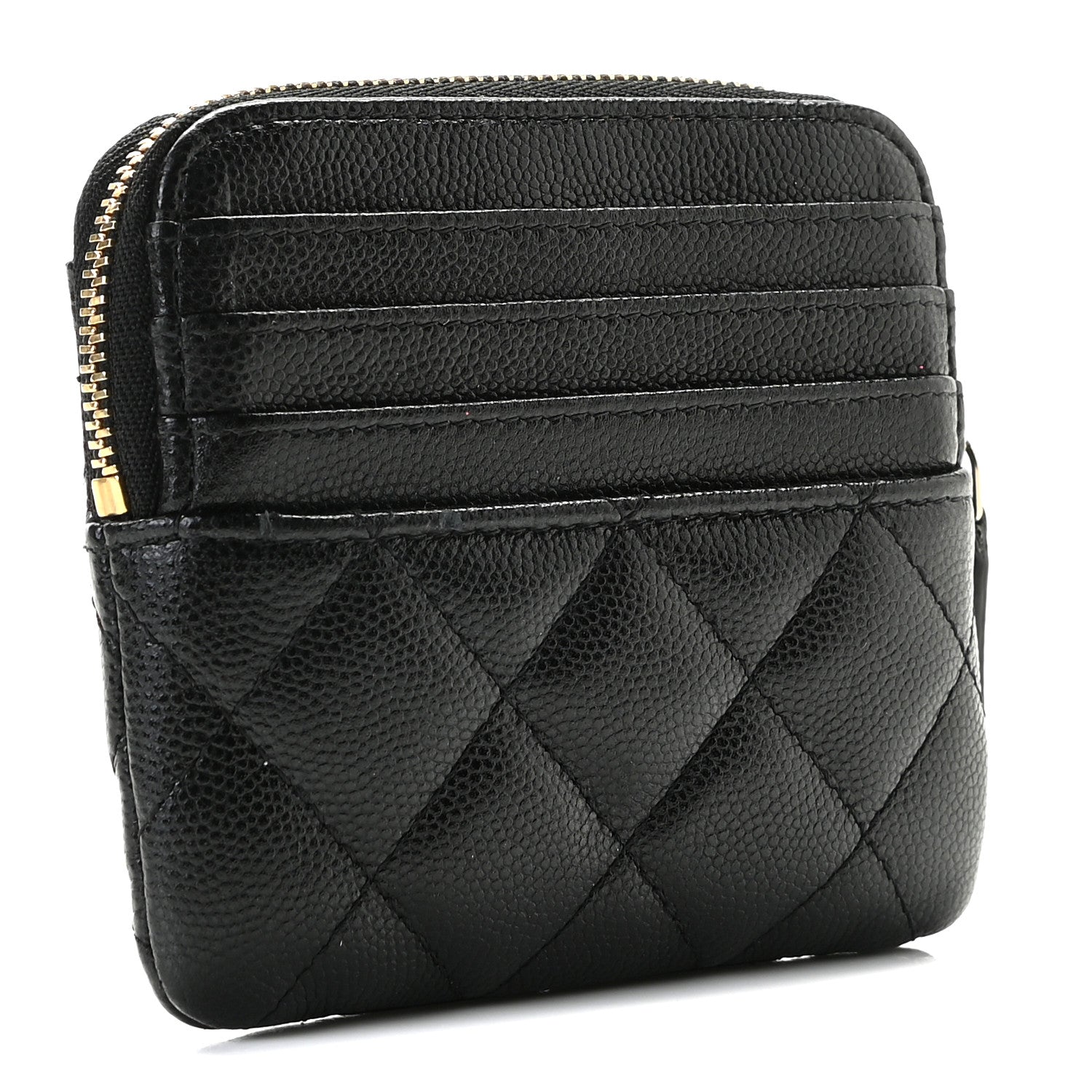 Chanel Caviar Quilted Zip Card Holder Wallet Black 3 of 7