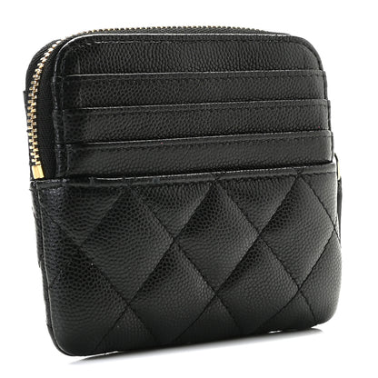 Chanel Caviar Quilted Zip Card Holder Wallet Black 3 of 7
