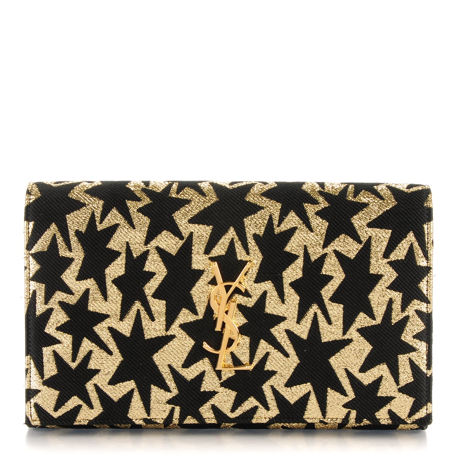 Saint Laurent Canvas Star Print Monogram Chain Wallet Gold Black 1 of 8