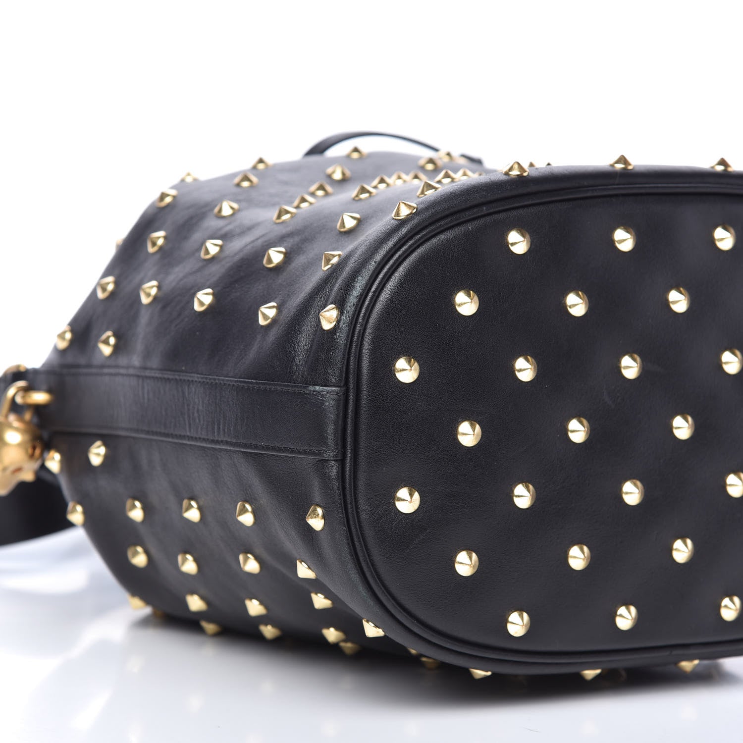 Alexander McQueen Calfskin Studded Padlock Bucket Bag Black 6 of 11