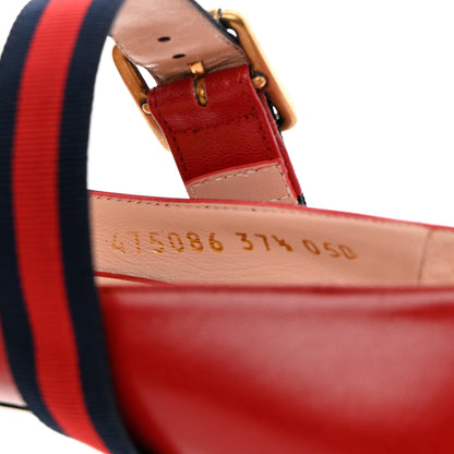 Gucci Malaga Kid Sylvie Web Mid Heel Pumps 37.5 Hibiscus Red 6 of 13