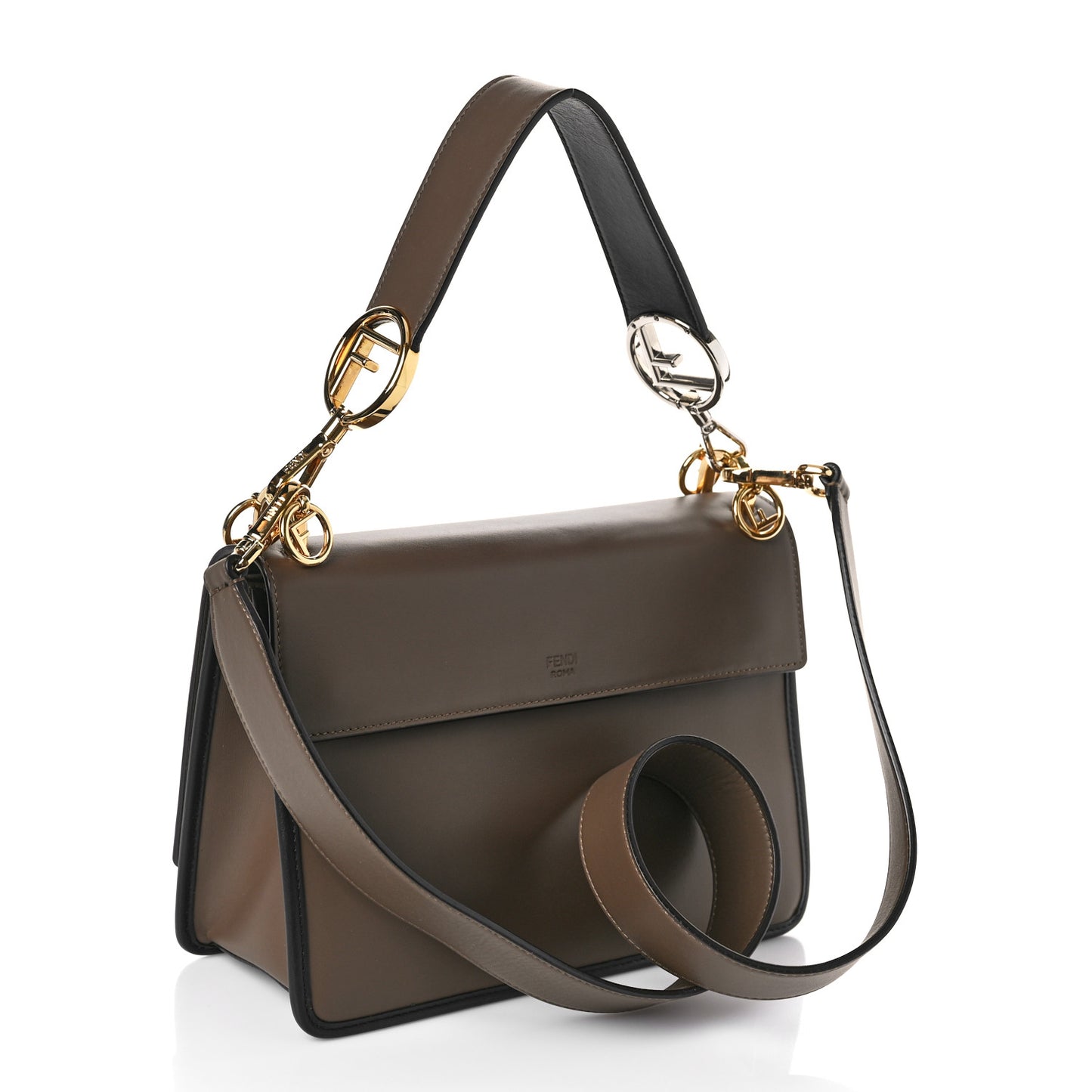 Vitello Century F is Fendi Bi-Color FF 1974 Embossed Kan I Shoulder Bag Maya Black