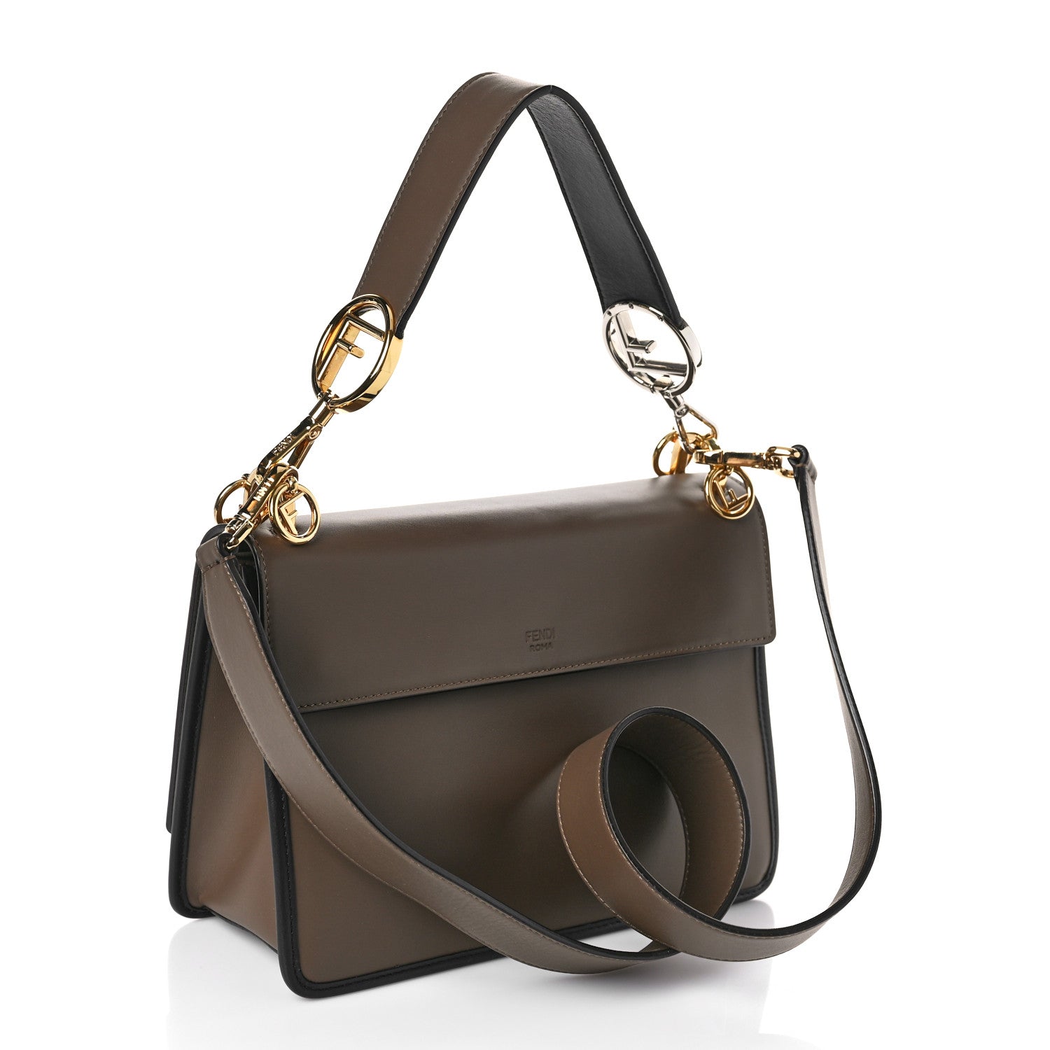 Fendi Vitello Century F is Fendi Bi-Color FF 1974 Embossed Kan I Shoulder Bag Maya Black 3 of 9