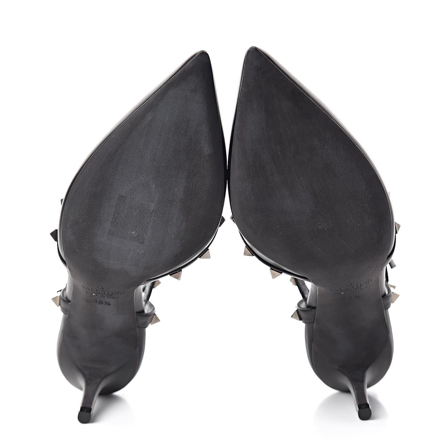 Nappa Rockstud Ankle Strap Low Heel Pumps 38.5 Black