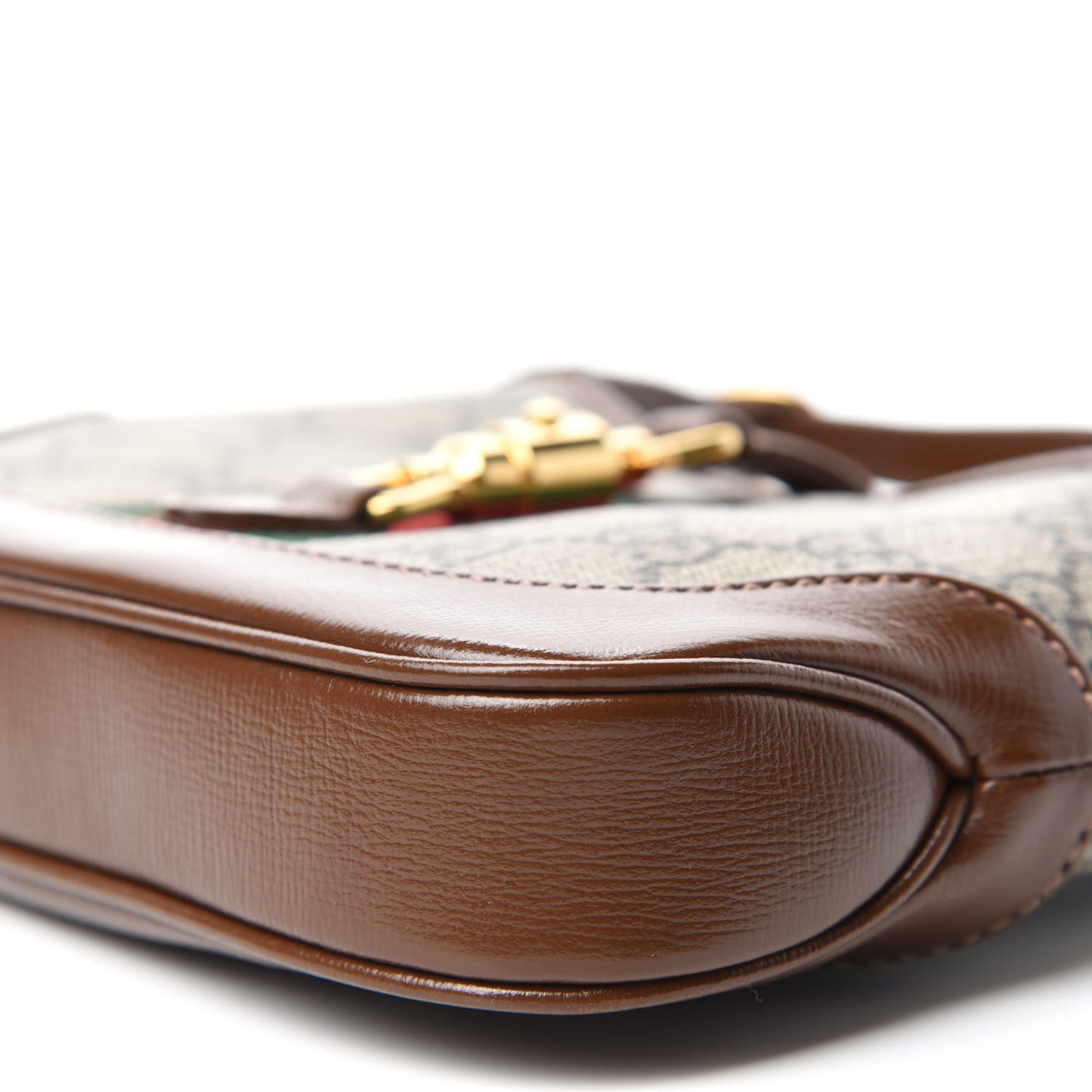 GG Supreme Monogram Azalea Calfskin Web Mini Jackie 1961 Hobo Beige Ebony Brown Sugar