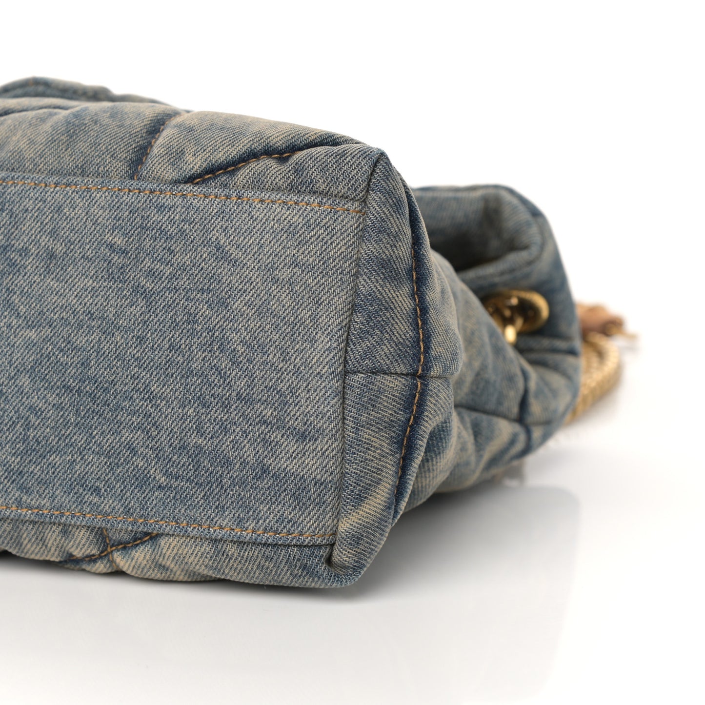 Denim Quilted Small Loulou Puffer Monogram Chain Satchel Blue Cinnamon
