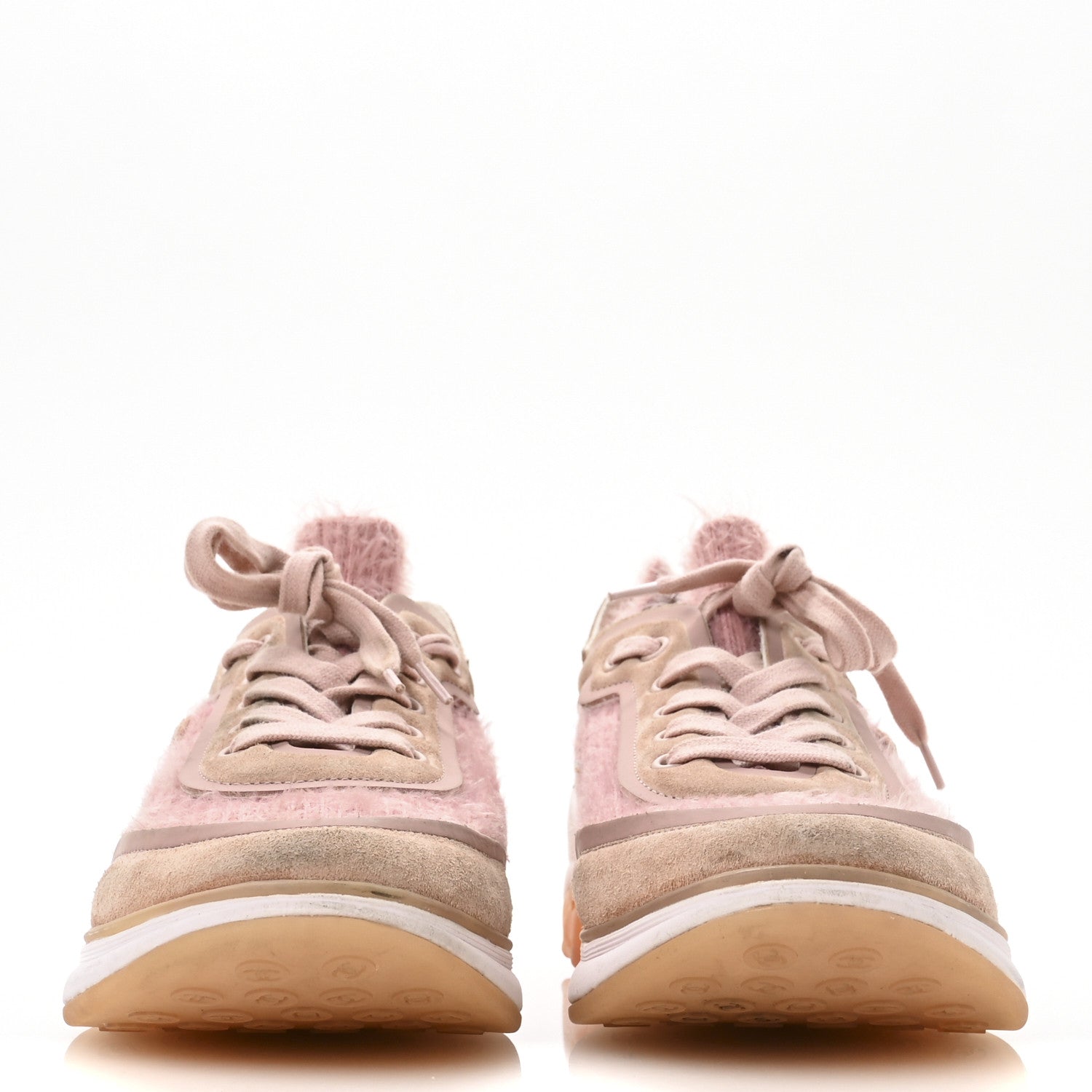 Chanel Suede Calfskin Stretch Fabric CC Sneakers 38.5 Pink 3 of 8